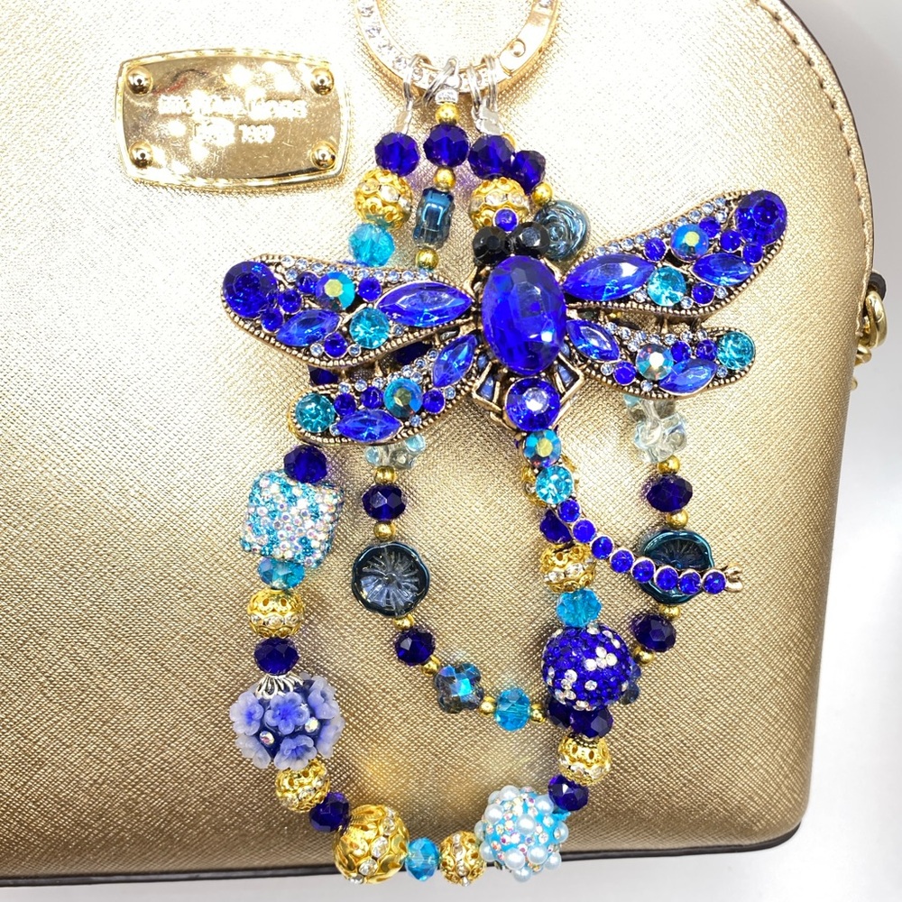 💙💚Luxury Bag/Phone Chain Charm/Keychain Rhinestone Dragonfly Brooch Crystal Bead